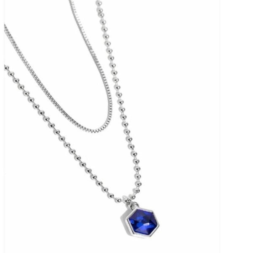 Paparazzi Silver Necklace with Blue Hexagon Pendant Call of the STYLE Fashion
